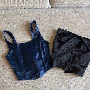 Blue and Black Satin Corset Tops